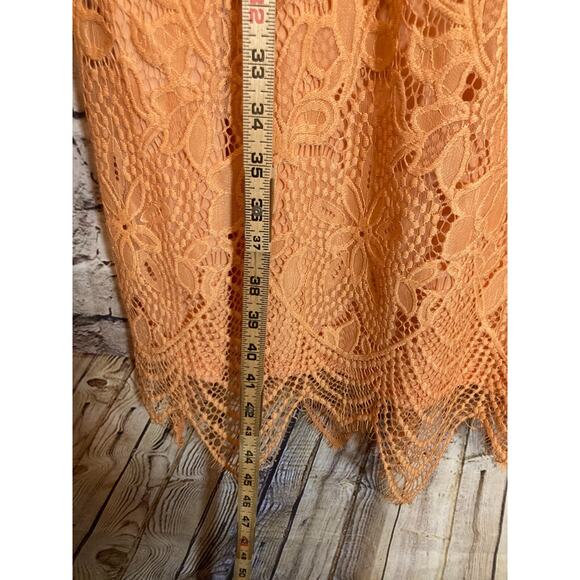 Sharango Dress Womens 16 Peach Orange All Over Lace Embroidery Midi Romantic - Picture 9 of 13